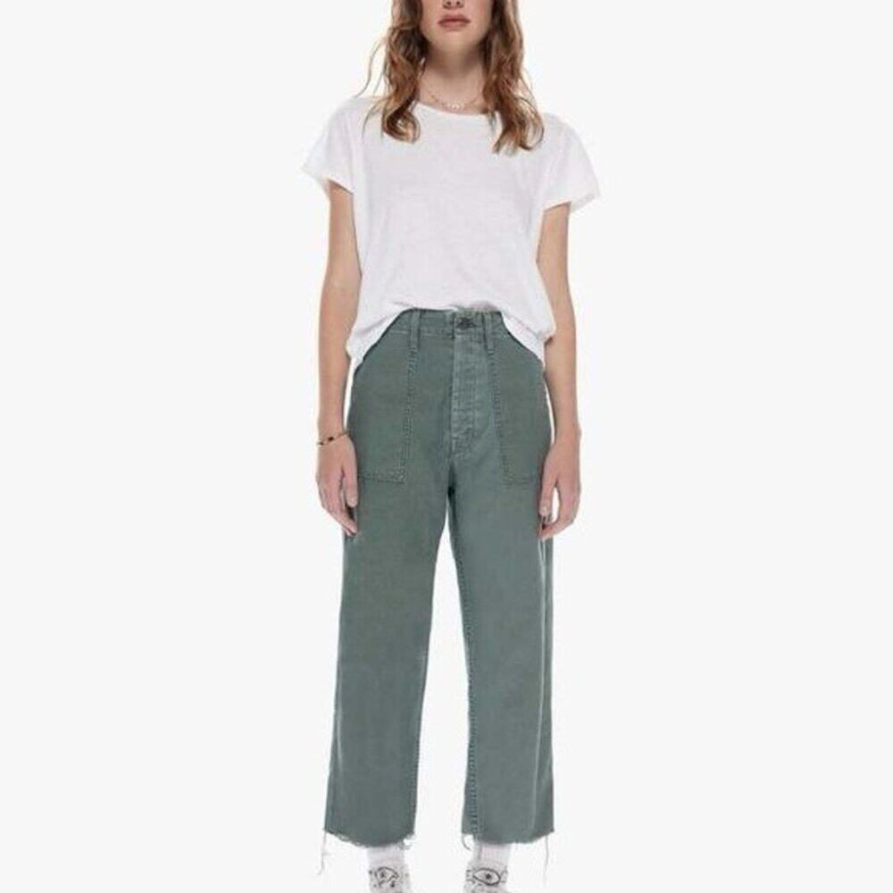 MOTHER Patch Pocket Private Ankle Jeans SIZE 30 Green High Rise Frayed Hem